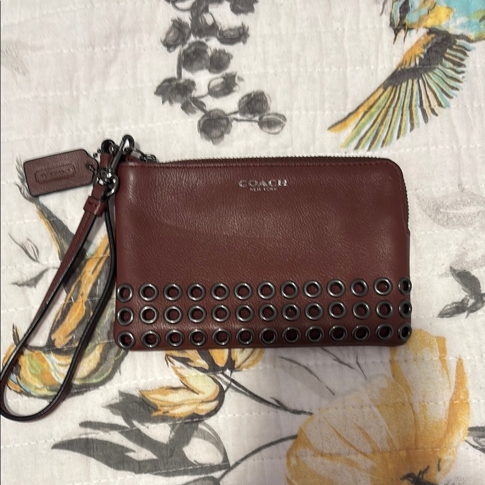 Coach Burgundy Wristlet with Studded Detail